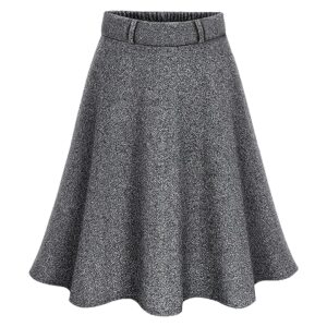 rismart Damen Tweed Rock in mittlerer Länge, hohe Taille, A-Linie, elastisch, lässig, ideal für die Arbeit