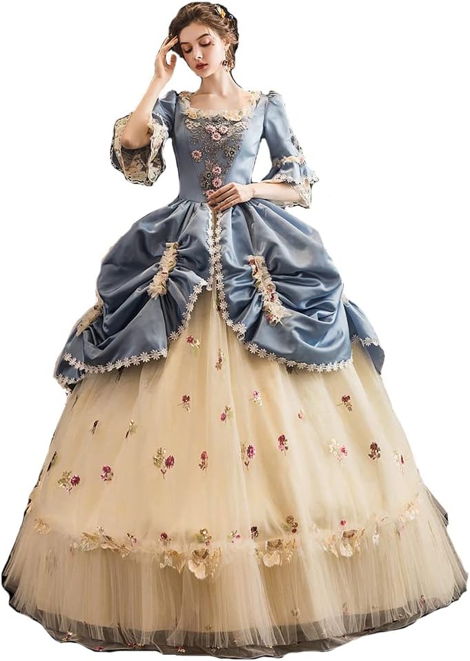 Rokoko Ballkleid für Damen im Stil des 18. Jahrhunderts – Langes, Gothic-Viktorianisches Kleid für Maskeraden (Marie_Antoinette_3, Größe L)