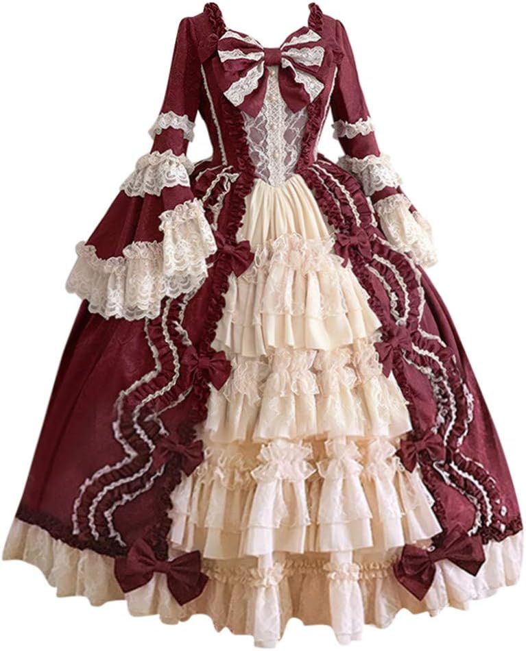 Rokoko Ballkleid im Gothic-Stil | Viktorianisches Kostüm für Damen - Palast Mittelalter Kleid für Königinnen, Renaissance Abendkleider und Prinzessinnen mit Trompetenärmeln und...