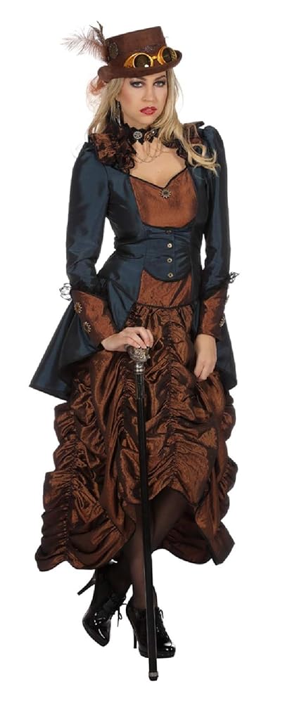 Rokoko Steampunk Burlesque Kostüm Kleid für Damen in Braun-Blau, Größe 48, Modell L3203410-48 von Narrenkiste