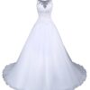 Romantisches A-Linien Brautkleid in Weiß mit Satin, Stickerei, Perlen und Pailletten – Modell W045