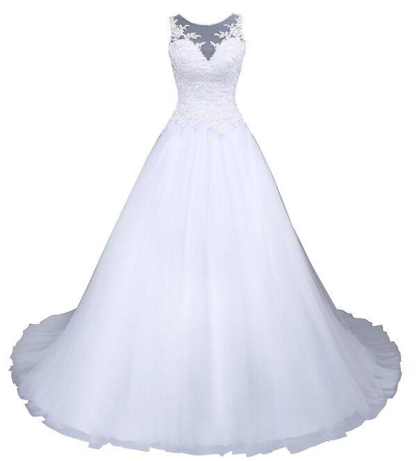 Romantisches A-Linien Brautkleid in Weiß mit Satin, Stickerei, Perlen und Pailletten – Modell W045