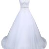 Romantisches Brautkleid W048 in Weiß - A-Linie aus Satin mit Perlen, Pailletten und Strass
