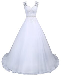 Romantisches Brautkleid W048 in Weiß - A-Linie aus Satin mit Perlen, Pailletten und Strass