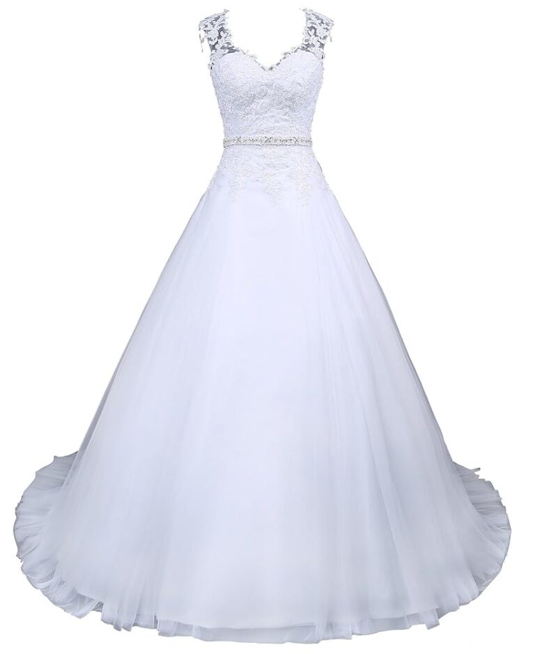 Romantisches Brautkleid W048 in Weiß - A-Linie aus Satin mit Perlen, Pailletten und Strass