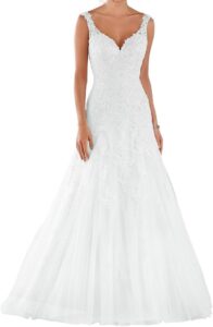 Romantisches Brautkleid W105 in Weiß – A-Linie mit Stickerei aus Satin und Tüll