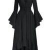 SCARLET DARKNESS Damen Maxikleid im Renaissance-Stil mit gesmokter Taille und High-Low-Design – Mittelalterliches Kleid