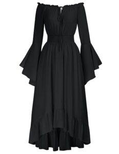 SCARLET DARKNESS Damen Maxikleid im Renaissance-Stil mit gesmokter Taille und High-Low-Design – Mittelalterliches Kleid