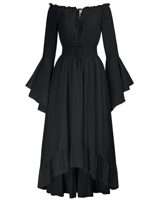 SCARLET DARKNESS Damen Maxikleid im Renaissance-Stil mit gesmokter Taille und High-Low-Design – Mittelalterliches Kleid
