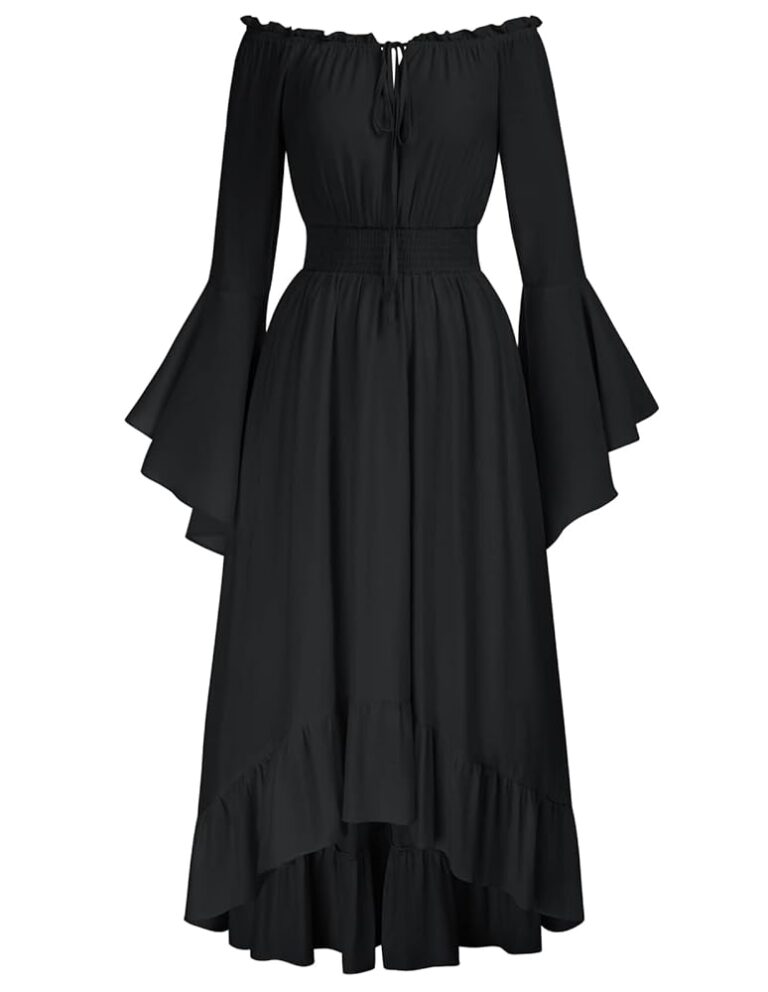 SCARLET DARKNESS Damen Maxikleid im Renaissance-Stil mit gesmokter Taille und High-Low-Design – Mittelalterliches Kleid