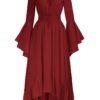 SCARLET DARKNESS Damen Maxikleid im Renaissance-Stil mit gesmokter Taille und High-Low-Design – Mittelalterkleid