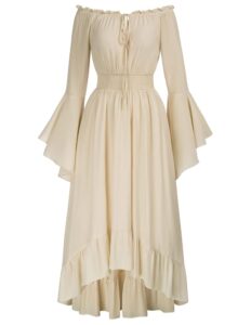 SCARLET DARKNESS Damen Maxikleid im Renaissance-Stil mit gesmokter Taille und High-Low-Design – Mittelalterliches Kleid