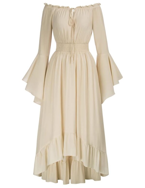 SCARLET DARKNESS Damen Maxikleid im Renaissance-Stil mit gesmokter Taille und High-Low-Design – Mittelalterliches Kleid