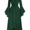 SCARLET DARKNESS Damen Mittelalter Maxikleid mit Gesmokter Taille und High-Low Design