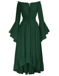 SCARLET DARKNESS Damen Mittelalter Maxikleid mit Gesmokter Taille und High-Low Design