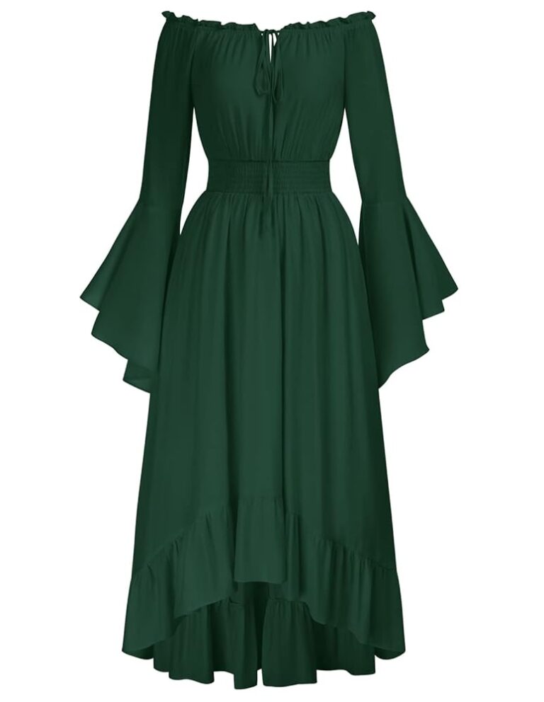 SCARLET DARKNESS Damen Mittelalter Maxikleid mit Gesmokter Taille und High-Low Design