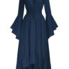 SCARLET DARKNESS Damen Mittelalter Maxikleid mit Gesmokter Taille und High-Low Design