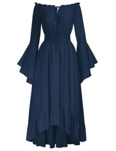 SCARLET DARKNESS Damen Mittelalter Maxikleid mit Gesmokter Taille und High-Low Design