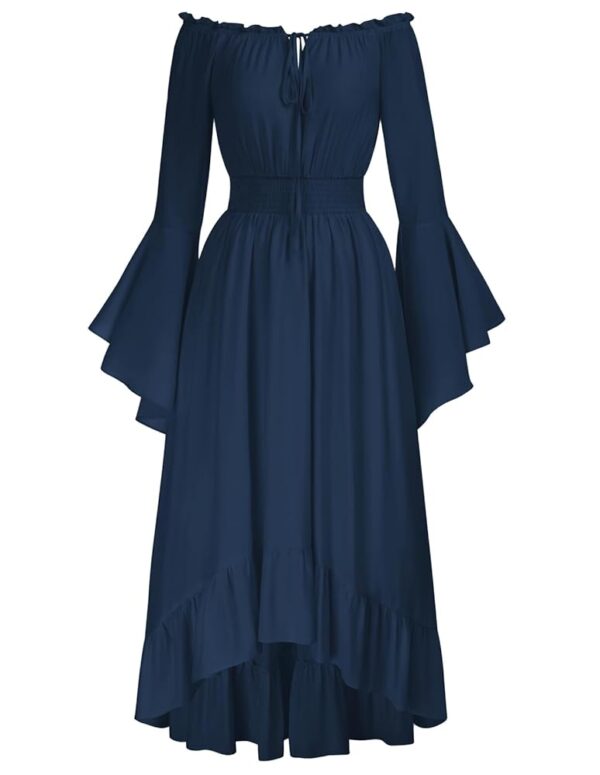 SCARLET DARKNESS Damen Mittelalter Maxikleid mit Gesmokter Taille und High-Low Design