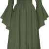 SCARLET DARKNESS Damen Renaissance Maxikleid mit Raffung in der Taille und asymmetrischem Schnitt - Mittelalterliches Kleid