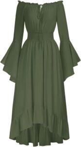 SCARLET DARKNESS Damen Renaissance Maxikleid mit Raffung in der Taille und asymmetrischem Schnitt - Mittelalterliches Kleid