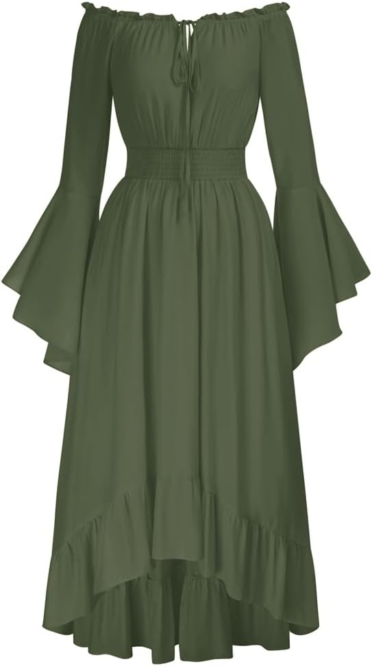 SCARLET DARKNESS Damen Renaissance Maxikleid mit Raffung in der Taille und asymmetrischem Schnitt - Mittelalterliches Kleid