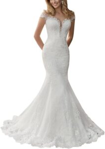 SEVENYXX Langärmliges Meerjungfrau-Brautkleid in Weiß - Prinzessin Stil für standesamtliche Trauungen, Größe 52