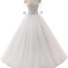 TANPAUL Elegantes Hochzeitskleid mit Spitze, Perlen und Glitzer, Lange Ärmel, Formal für Hochzeit und Abendveranstaltungen