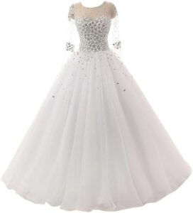 TANPAUL Elegantes Hochzeitskleid mit Spitze, Perlen und Glitzer, Lange Ärmel, Formal für Hochzeit und Abendveranstaltungen