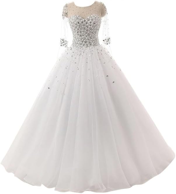 TANPAUL Elegantes Hochzeitskleid mit Spitze, Perlen und Glitzer, Lange Ärmel, Formal für Hochzeit und Abendveranstaltungen