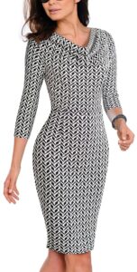 VELJIE Damen Kleid mit Wasserfall-Ausschnitt, bedruckt, ideal für Arbeit, Party und Cocktails