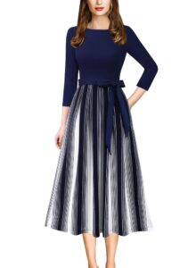 VFSHOW Damen Elegantes A-Linie Midi Kleid mit Patchwork-Taschen und Print für Arbeit und Freizeit