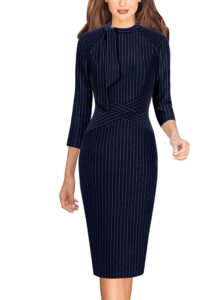 VFSHOW Damen Elegantes A-Linie Midi Kleid mit Patchwork-Taschenprint für Arbeit und Freizeit