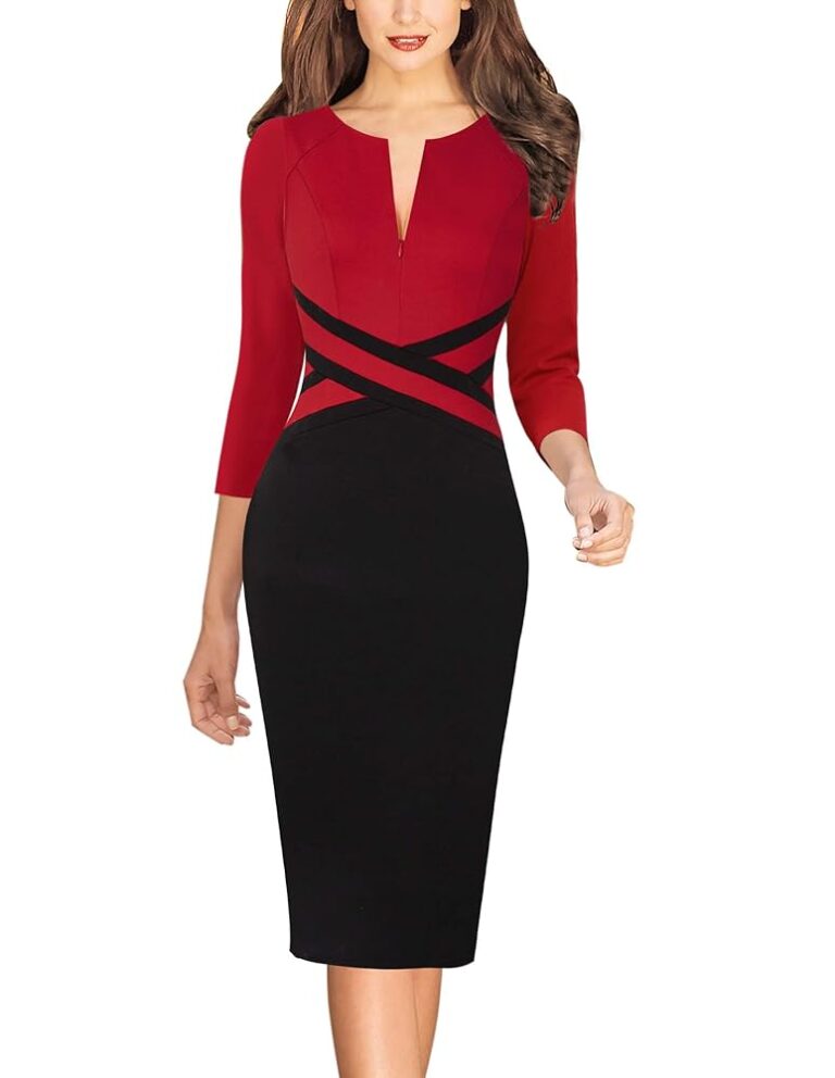 VFSHOW Elegantes, figurbetontes Damenkleid mit Reißverschluss für Büro und Arbeit