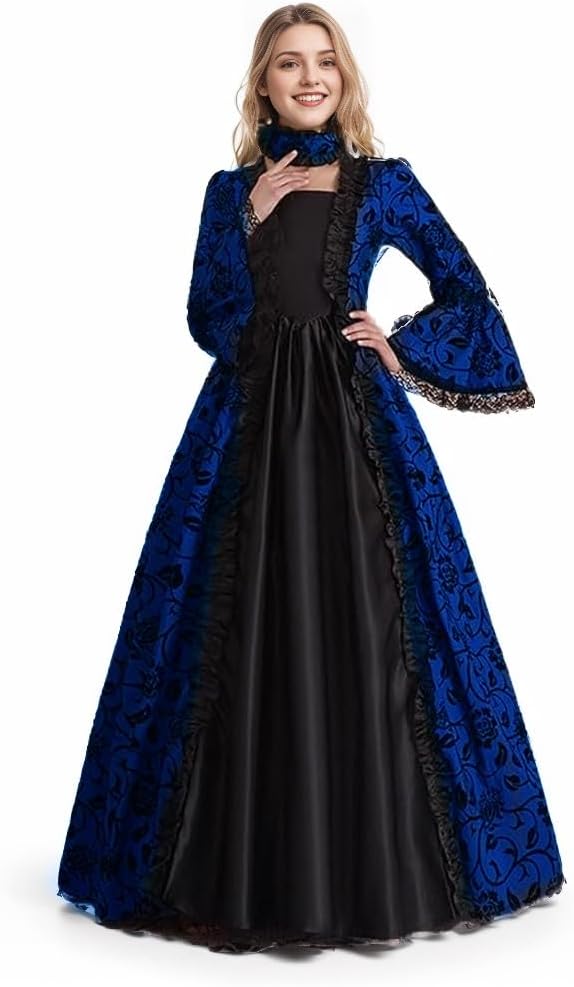 Victorianisches Damen-Partykleid, mittelalterliches Swing-Abendkleid, elegantes Outfit, Satin, ausgestellte Ärmel, Vintage-Cosplay-Kostüm