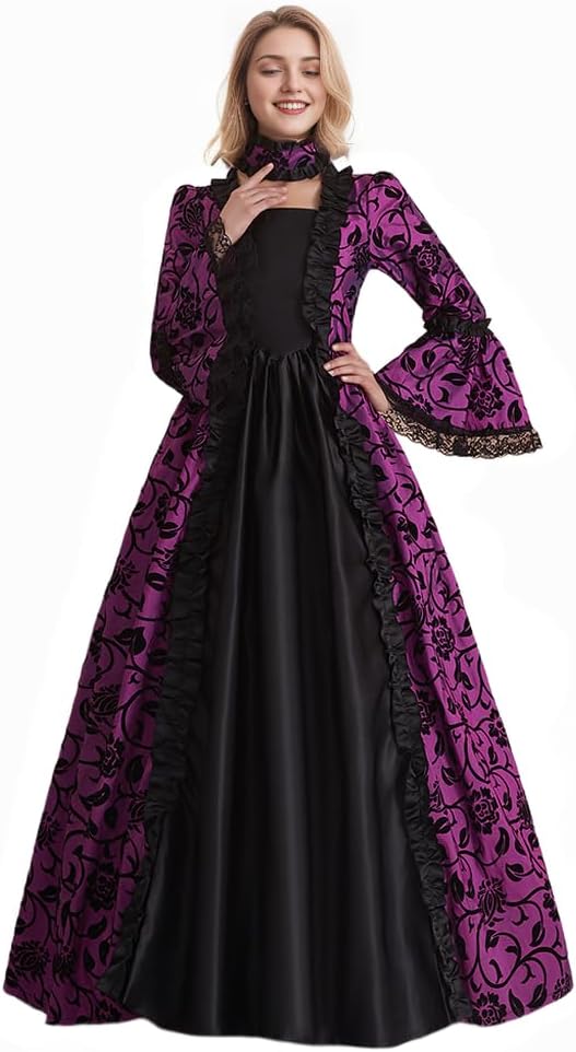 Viktorianisches Damen-Party-Kleid, mittelalterliches Swing-Abendkleid, elegantes Outfit aus Satin, mit ausgestellten Ärmeln, Vintage-Cosplay-Kostüm