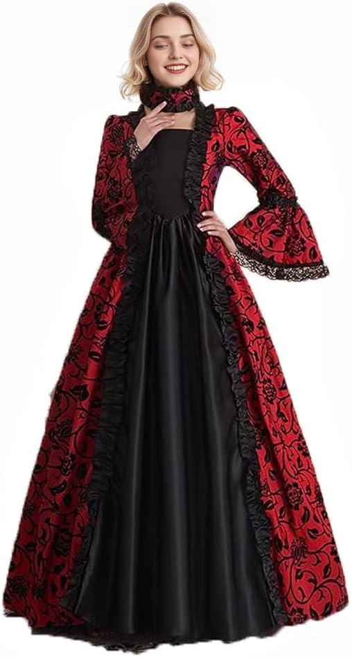 Viktorianisches Damenpartykleid, mittelalterliches Swing-Abendkleid, eleganter Look, Satinmaterial, weit ausgestellte Ärmel, Vintage-Cosplay-Kostüm