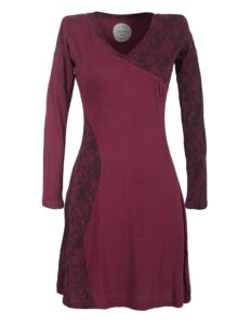 Vishes - Alternative Mode - Asymmetrisches Damenkleid im Lagenlook aus bedruckter Baumwolle mit Spitze