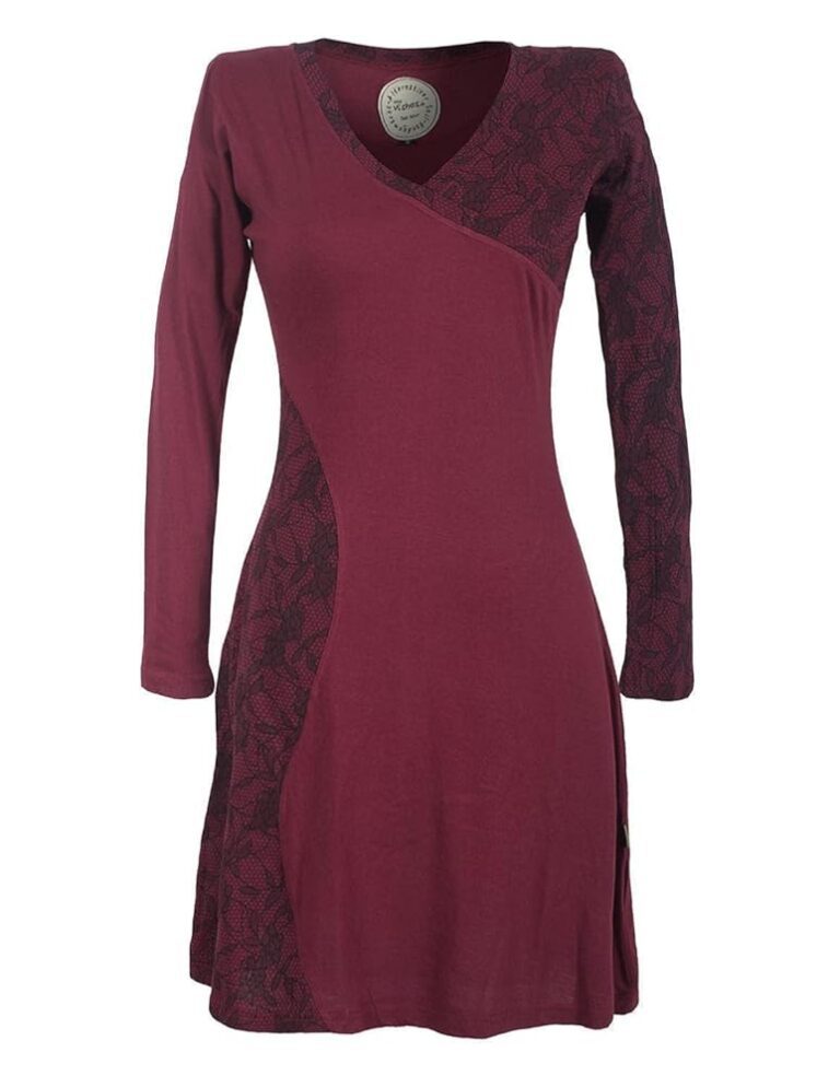 Vishes - Alternative Mode - Asymmetrisches Damenkleid im Lagenlook aus bedruckter Baumwolle mit Spitze