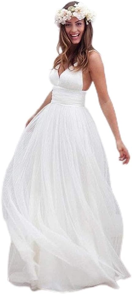 Weißes Hochzeitskleid mit Nackenriemen, Offene Rückenpartie, A-Linie, Ärmellos, mit Sweep-Zug - Brautkleid für die Braut (Weiß 16W, auch in 18W erhältlich)