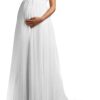Yyoung Langes Umstandsbrautkleid mit V-Ausschnitt aus Spitze – Hochzeitskleid für Schwangere in großen Größen mit Schleppe