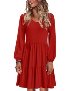 Zeagoo Damen Langarmkleid mit V-Ausschnitt – Elegantes Winter- und Herbstmidikleid mit Taschen in den Größen S-XXL
