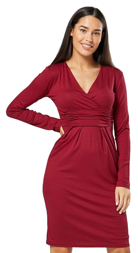 Zeta Ville Damen Langarmshirt-Kleid Elegantes Bleistiftkleid in den Größen 36-46, Modell 285z