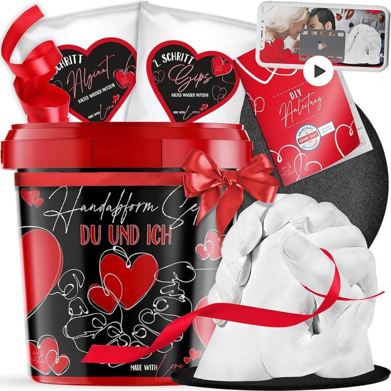 3D Handabdruck-Set für Paare – Hergestellt in Deutschland, Gipsabdruckset mit Sockel für Hände, ideales Jahrestagsgeschenk für ihn und sie, perfektes Geschenk für Pärchen