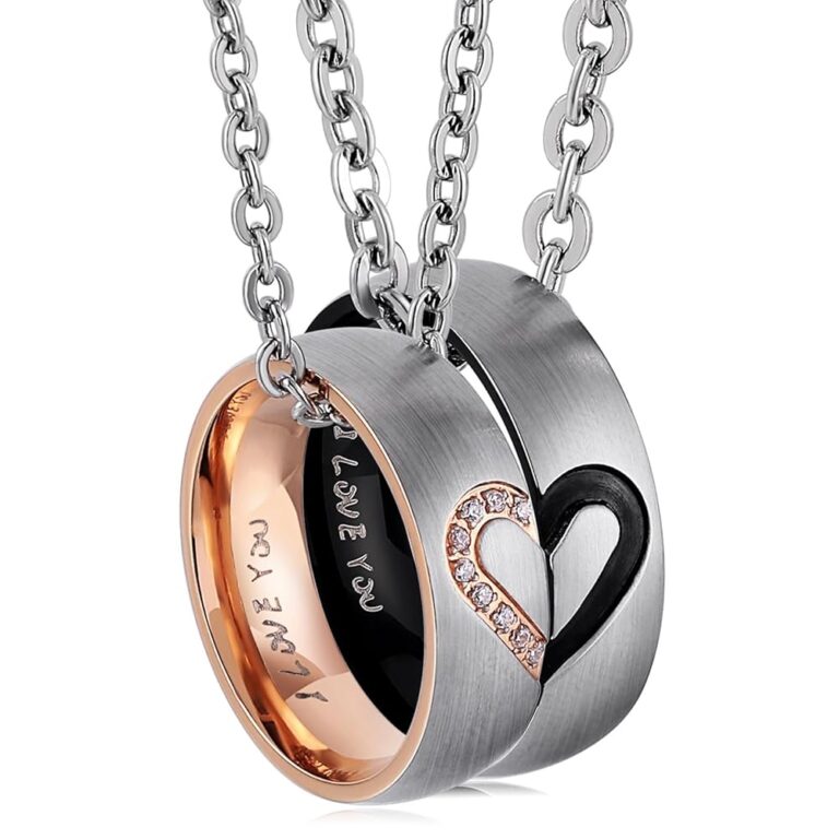 ANAZOZ Partner-Ringe für Paare, personalisierte Edelstahl-Halsketten mit Ring-Anhänger im Puzzle-Herz-Design und Gravur 'Ich liebe dich'