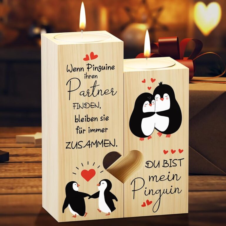 Blumuze Valentinstag- und Jahrestagsgeschenk für Ihn und Sie – Pinguin-Kerzenständer als Geschenk für Männer und Frauen, ideal für Partner, Hochzeitsjubiläum und Paare