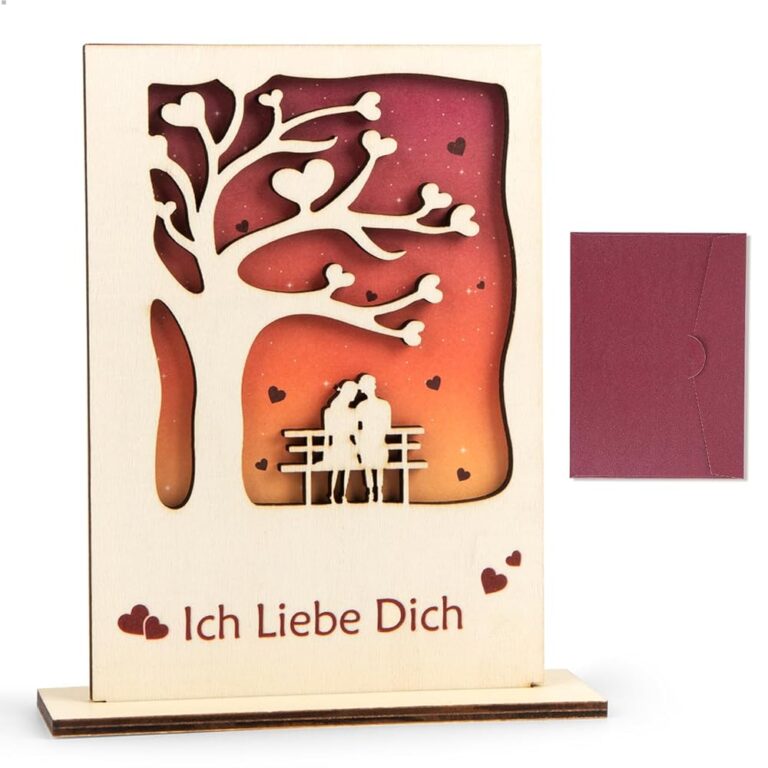 COCHIE Valentinstagskarte - Ich liebe Dich, beschreibbare Holzkarte mit Umschlag und Ständer, Geschenk zum Jahrestag für Sie, Ihn, Frau, Ehemann, Liebhaber