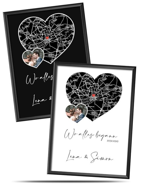 Der Ursprung – Individuelle Herz-Karte mit Koordinaten | Bild-Poster | Valentinstagsgeschenk für ihn und sie | Geschenk zum Jahrestag für Partner und Freundin