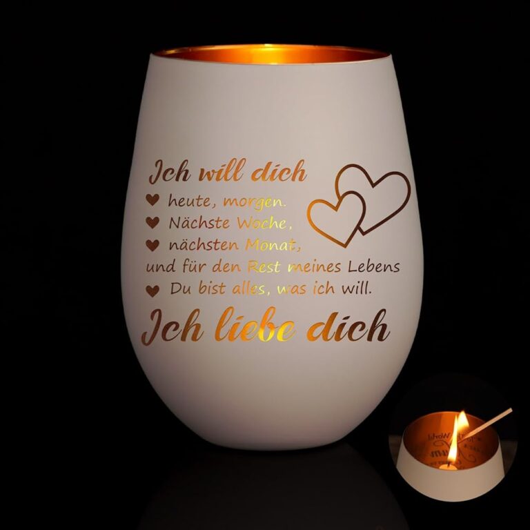 Geschenk zum Valentinstag: Teelichthalter mit Gravur 'Ich liebe Dich' – Ideal für Ihre Freundin, romantisches Windlicht für Frauen, perfektes Jahrestagsgeschenk