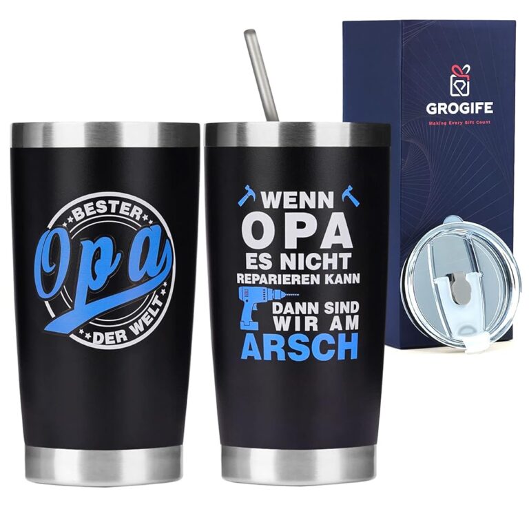 Geschenke für den besten Opa: Lustige Thermobecher mit Spruch – Edelstahl Kaffeebecher für Großväter von Enkeln, 600ml Becher für unterwegs